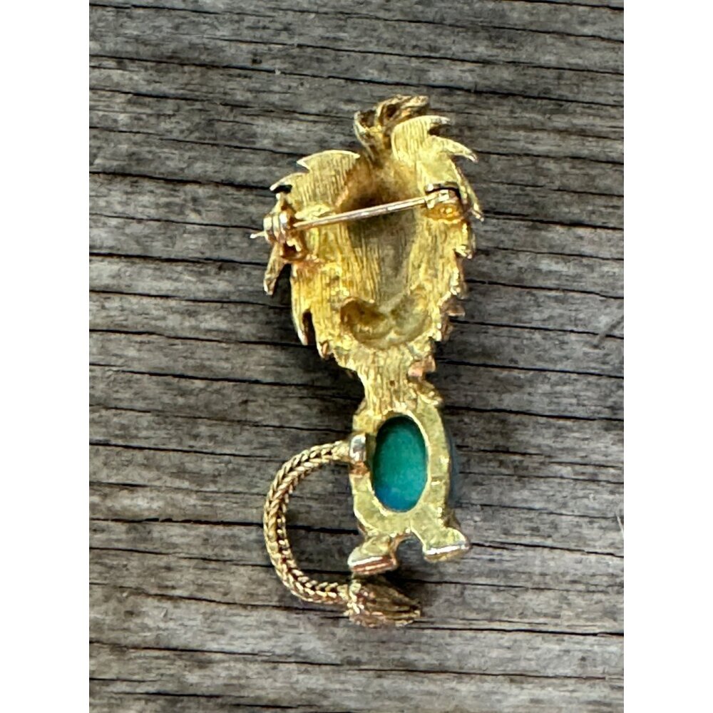 Turquoise Lucite Jelly Belly Leo Lion King Pin Brooch Articulated Tail 1 7/8" - Picture 5 of 6